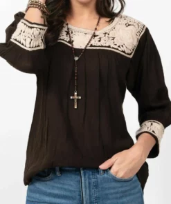 Ivy Jane Sister Mary Norma Embroidered Blouse in Dark Coffee - women