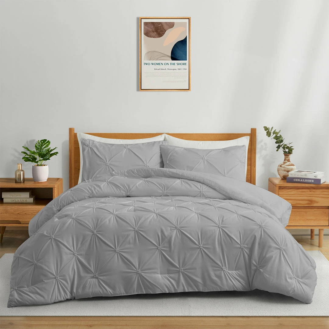 Peace Nest 3 Pieces Comforter Sets Pintuck Pinch Pleat King Queen Sized Comforter