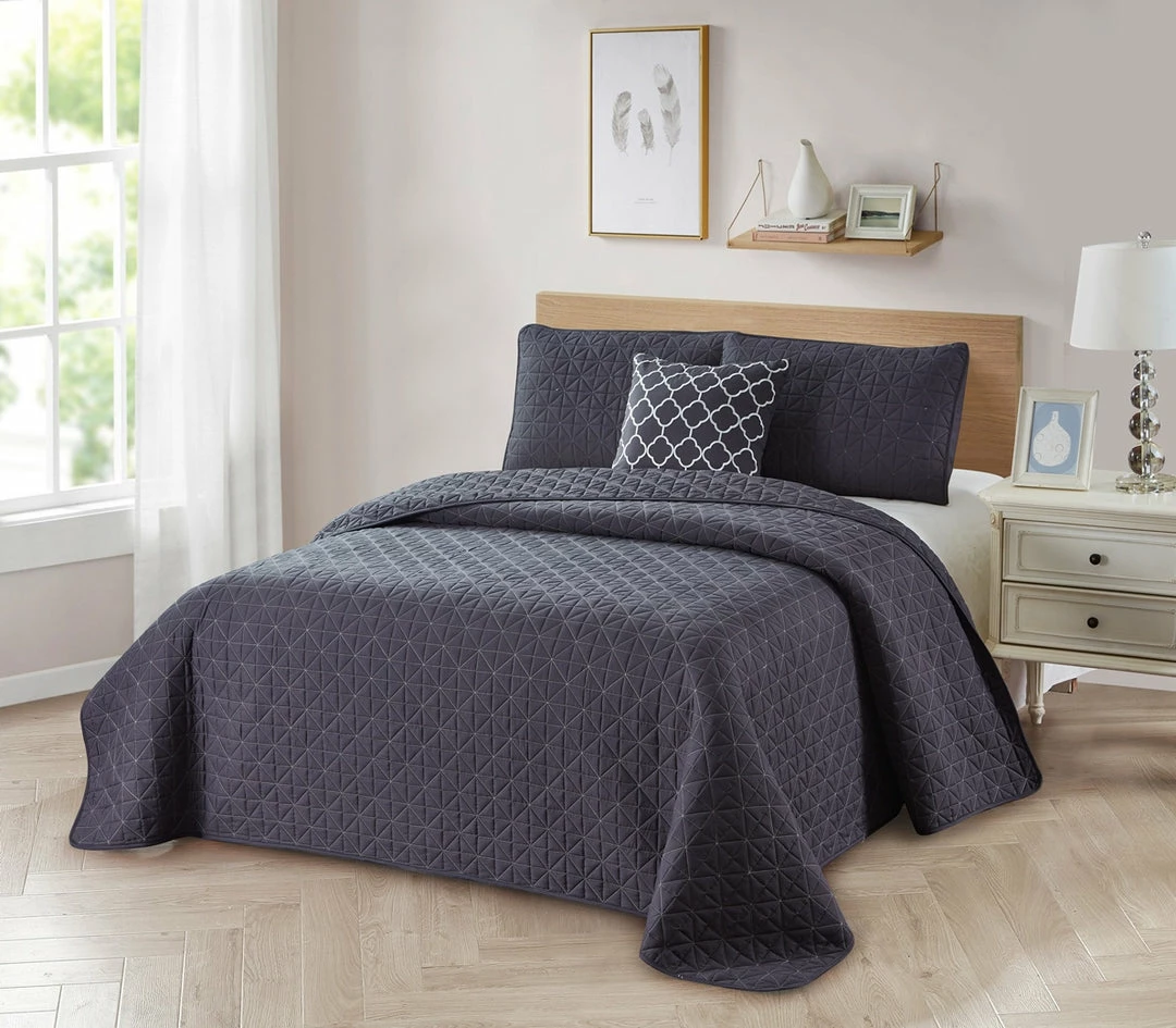 Bibb Home 4 Piece Solid Quilt Set with Cushion - Image 5