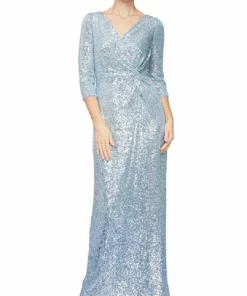 Alex Evenings Womens Sequined Full Length Evening Dress