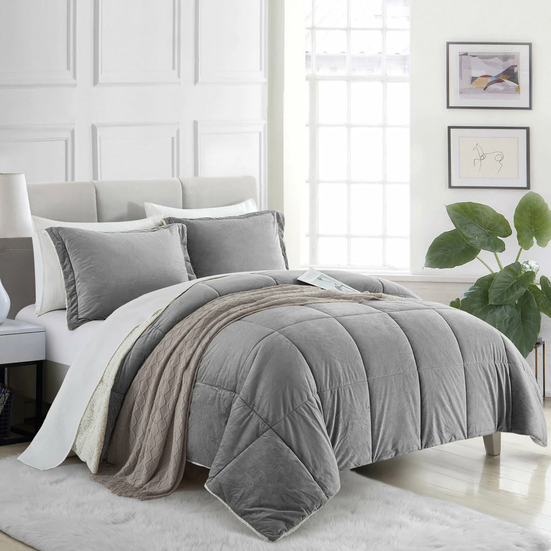 Peace Nest 3PC Sherpa Reversible Down Alternative Comforter Set Winter Warm - Image 8