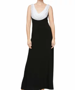 Alex Evenings Womens Embellished Cowl Neck Evening Dress