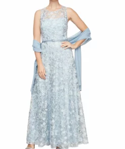 Alex Evenings Womens Lace Full Length Evening Dress