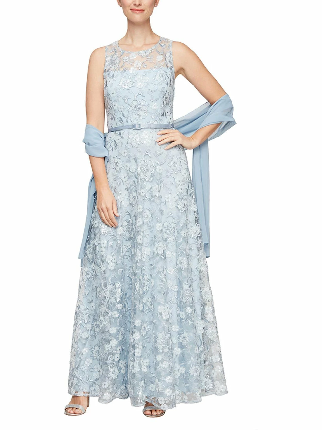 Alex Evenings Womens Lace Full Length Evening Dress