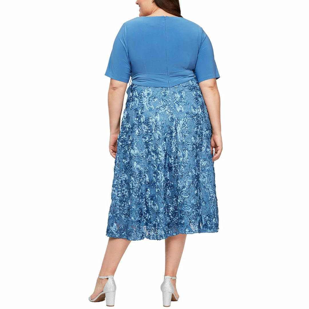 Alex Evenings Womens Sequined Rosette Cocktail Dress - Image 2