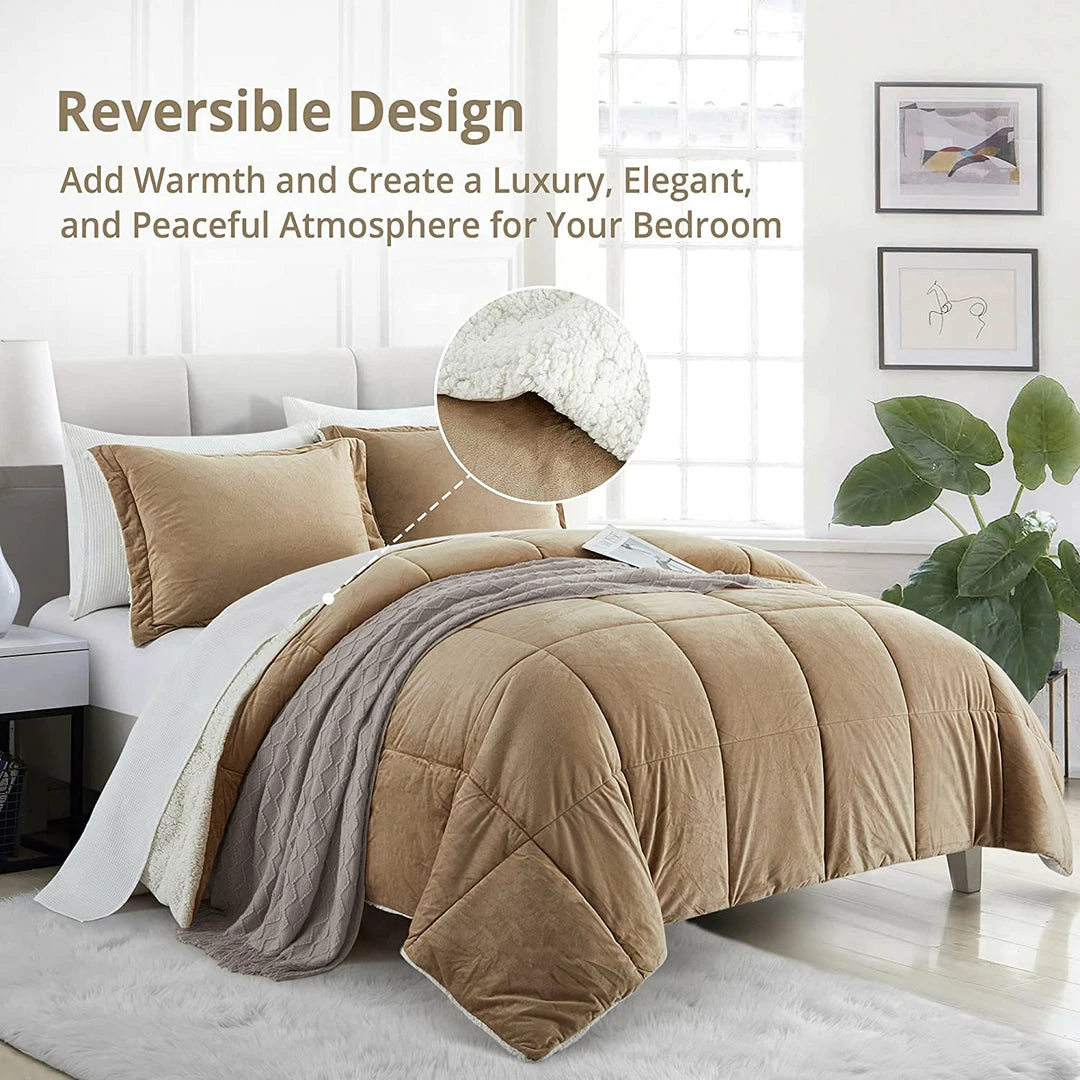 Peace Nest 3PC Sherpa Reversible Down Alternative Comforter Set Winter Warm - Image 6