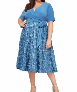 Alex Evenings Womens Sequined Rosette Cocktail Dress