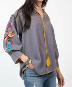 Ivy Jane Rio Embroidered Top in Grey - women