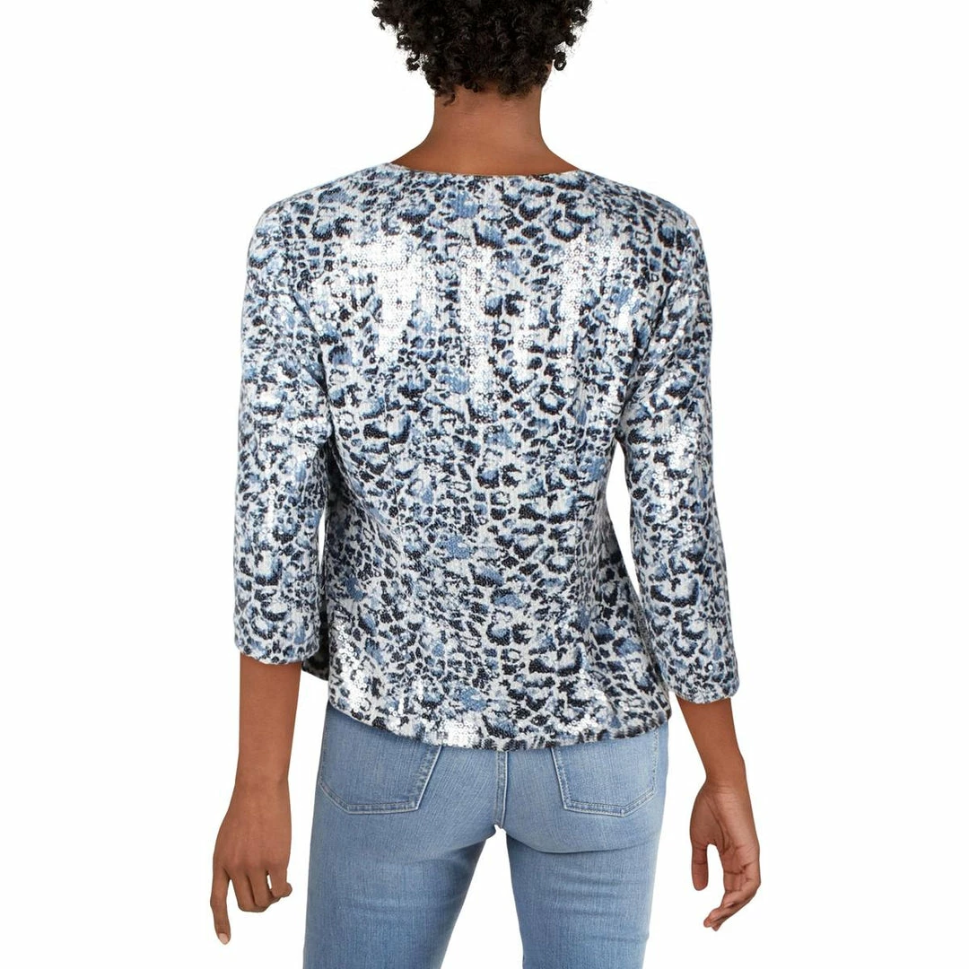 Alex Evenings Petites Womens Sequined Floral Jacket - Image 2