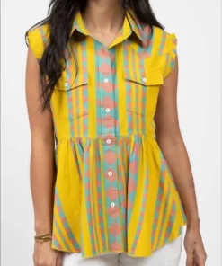 Ivy Jane Santa Fe Collared Top in Chartreuse - women