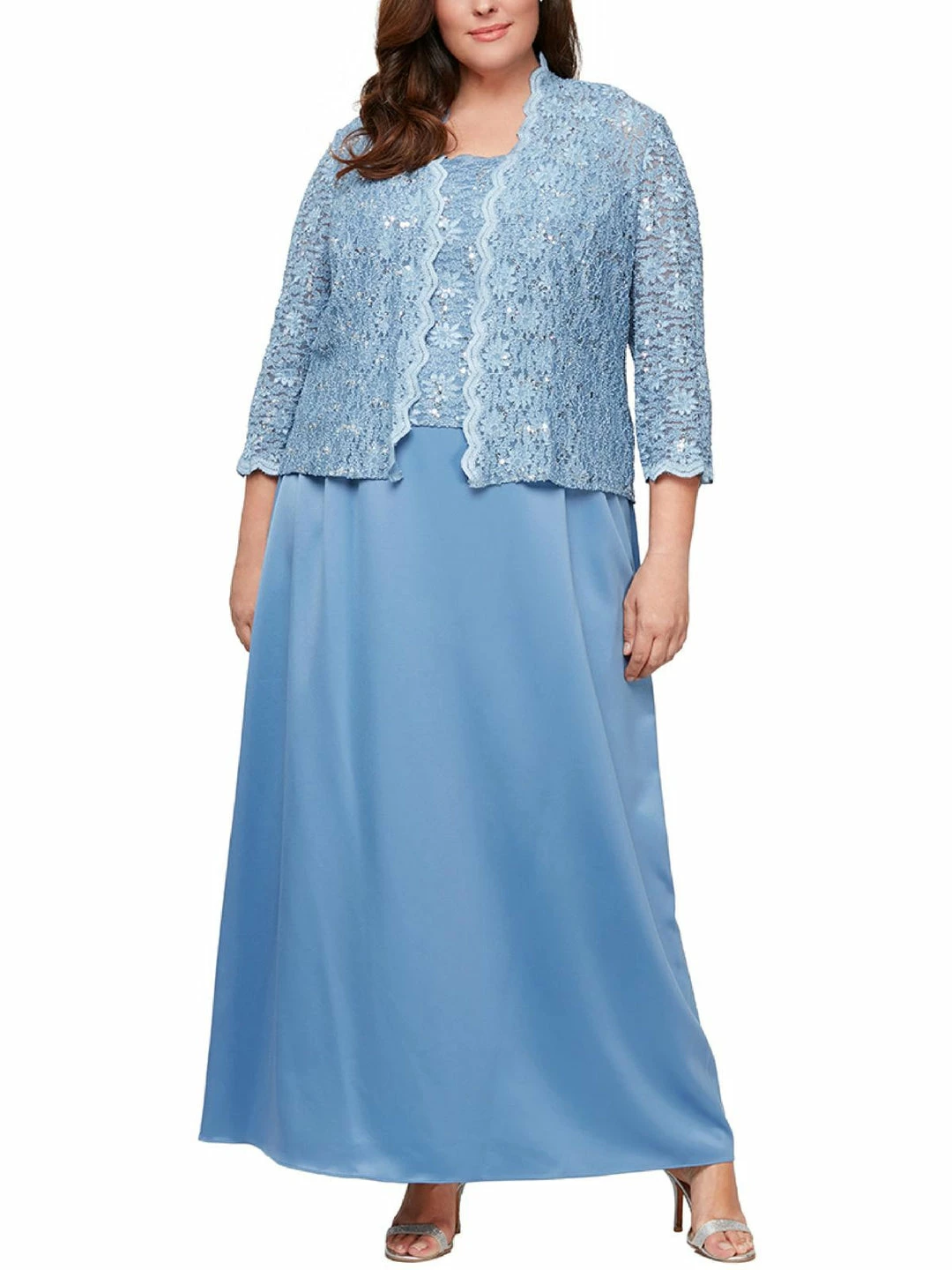 Alex Evenings Plus Womens 2PC Popover Dress With Cardigan - Image 5