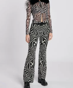 Another Girl Recycled Removable Fur Zip Mesh Swirl Top in Black White Combo - women