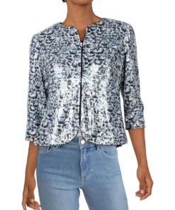 Alex Evenings Petites Womens Sequined Floral Jacket
