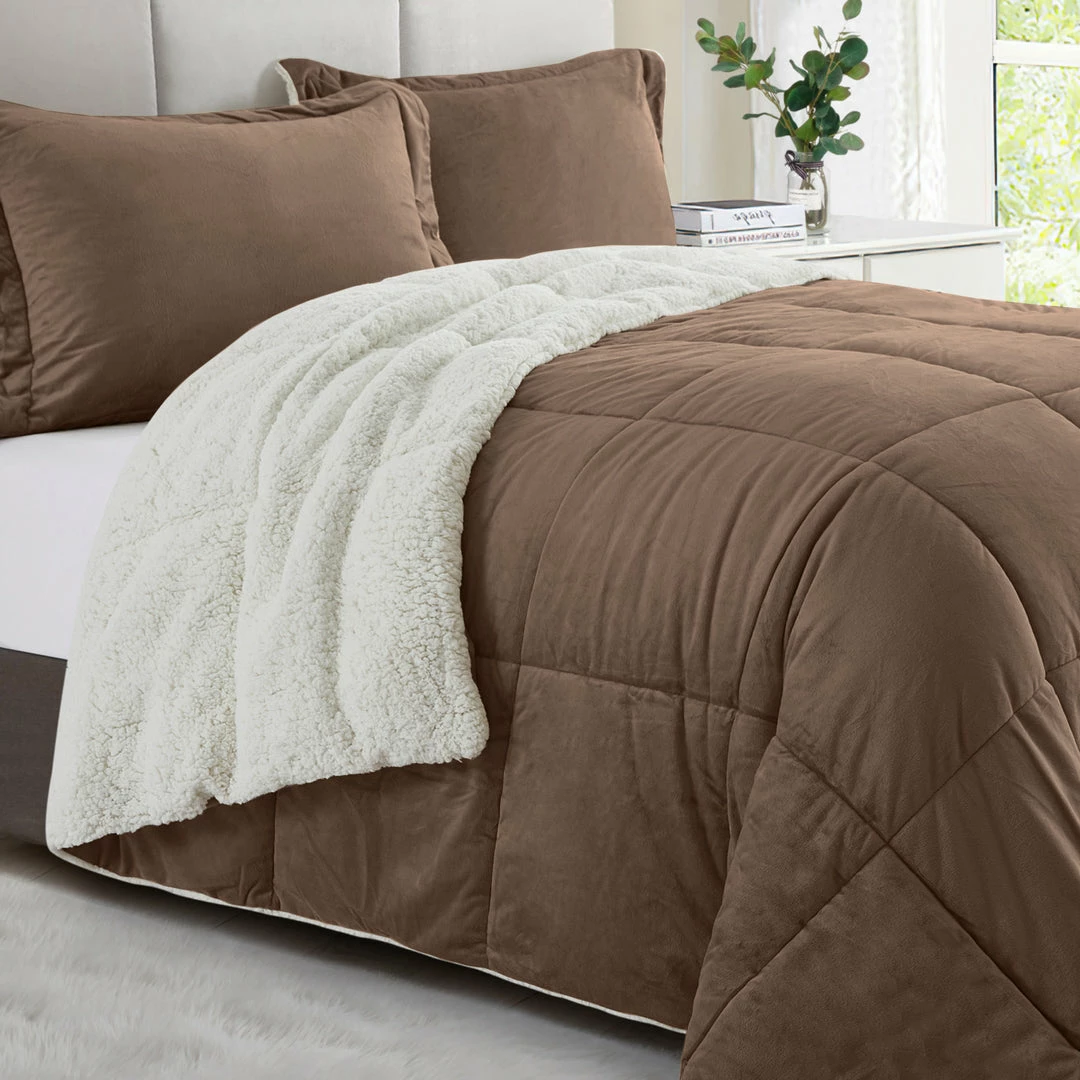 Peace Nest 3PC Sherpa Reversible Down Alternative Comforter Set Winter Warm - Image 3