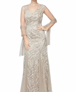 Alex Evenings Womens Sequined Full Length Evening Dress