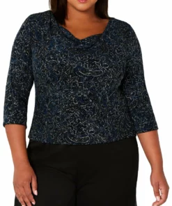 Alex Evenings Plus Womens Cowl-Neck V Neck Blouse