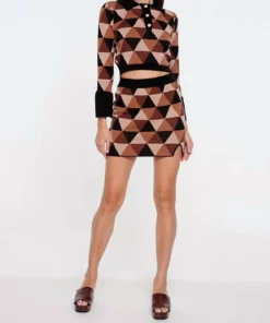 Another Girl Certified Organic Cotton Geo Knit Skirt in Brown - women