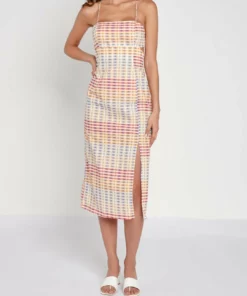 Another Girl Organic Cotton Checked Cutout Midi Dress in Check - women