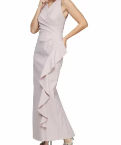 Alex Evenings Womens Ruffle Full Length Halter Dress