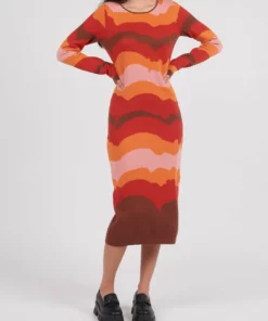 Another Girl Organic Cotton Sunset Knit Midi Dress in Multi - women