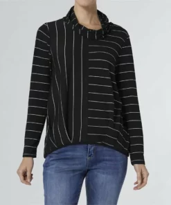 Coco + Carmen Wren Cowl Neck Shirt in Black/White - women