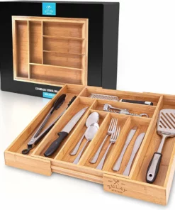 Zulay Kitchen Drawer Organizer - Expandable - Bamboo