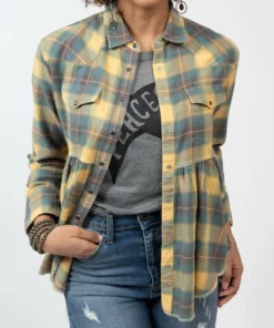 Ivy Jane Frankie Peplum Shackett in Maize Plaid - women