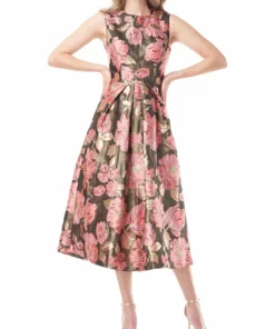 Kay Unger New York Anna Womens Metallic Jacquard Evening Dress