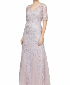 Alex Evenings Womens Lace Full Length Evening Dress