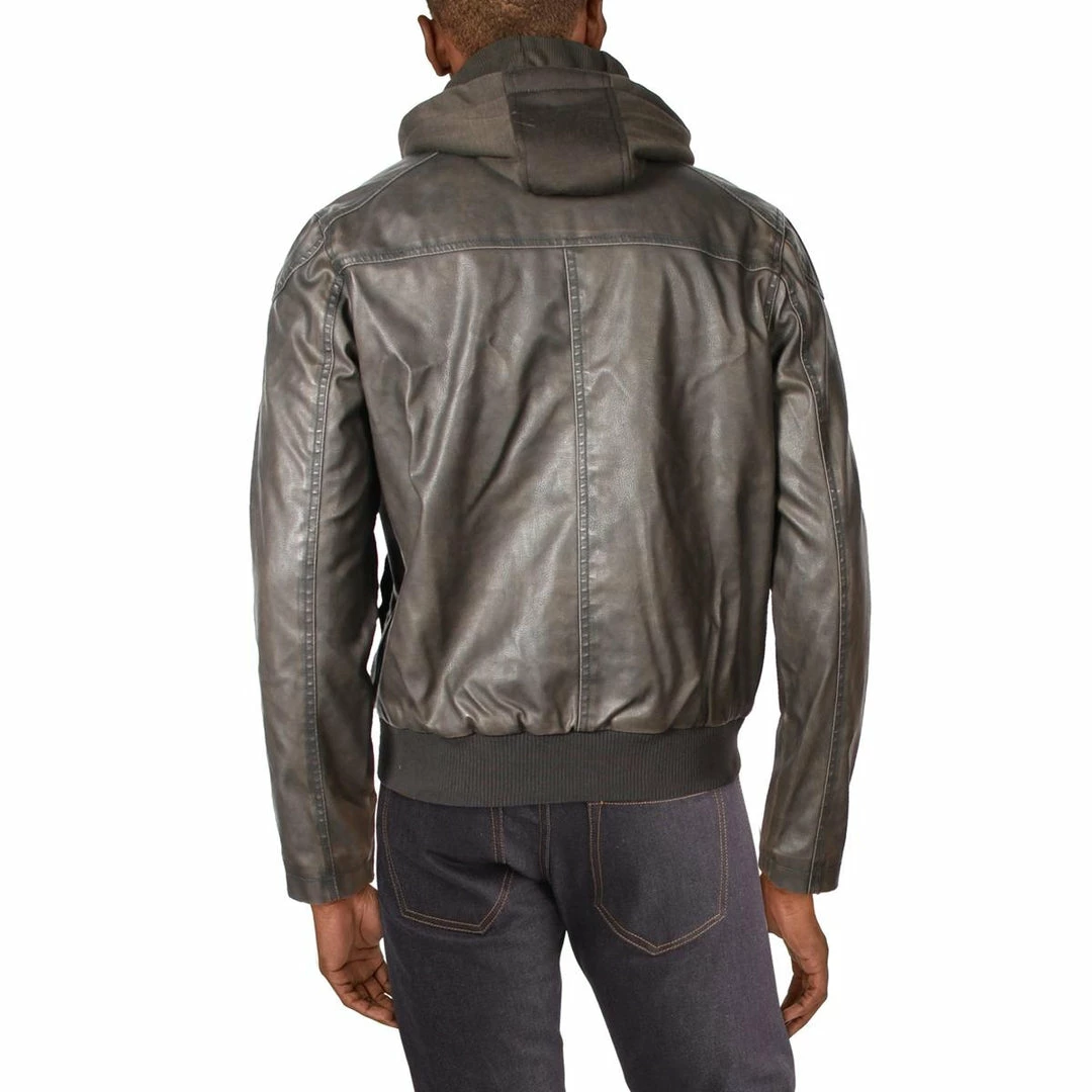Sean John Mens Faux Leather Cold Weather Bomber Jacket - Image 2