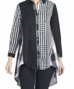 Coco + Carmen Mixed Messages Button Up Tunic in Black/White - women