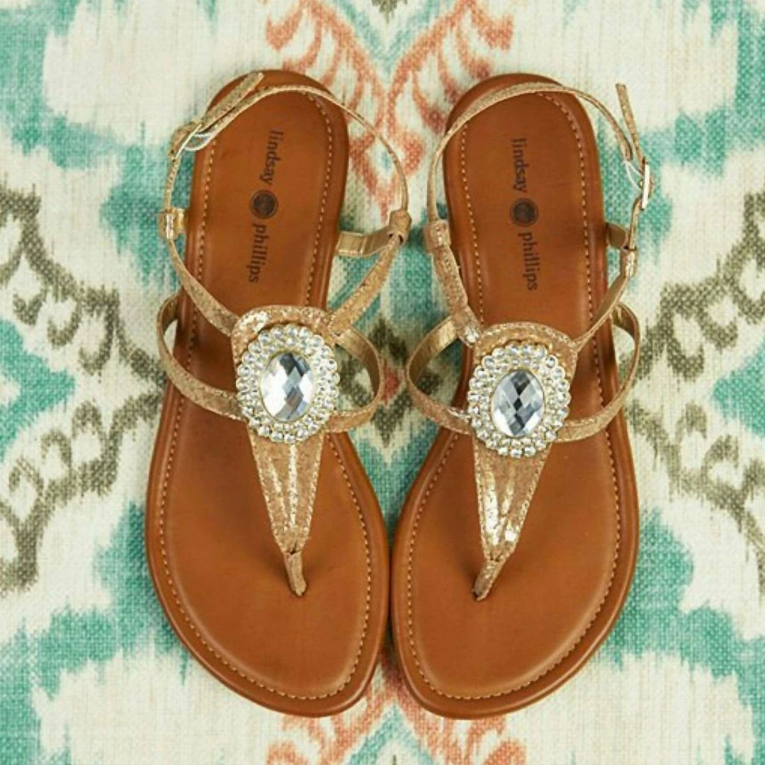 Lindsay Phillips Meredith T-Strap Flip Flops in Gold - women