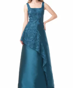 Kay Unger New York Paloma Womens Lace Inset Ruffle Evening Dress