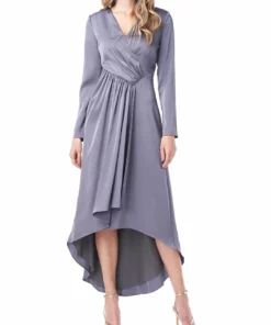 Kay Unger New York Helena Womens Hi-Low Gathered Evening Dress