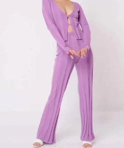 Another Girl Wide Rib Knit Trouser in Lilac - women