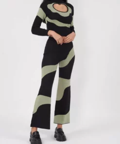 Another Girl Swirl Cutout Sweater in Black Green Combo - women