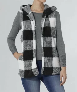 Coco + Carmen Nancy Plaid Hooded Vest in Black / White - women