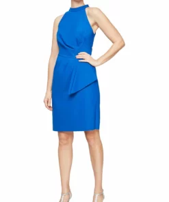 Alex Evenings Womens Asymmetric Halter Neck Sheath Dress