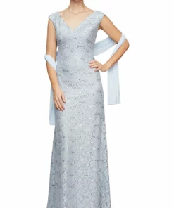 Alex Evenings Womens Sequined Full Length Evening Dress