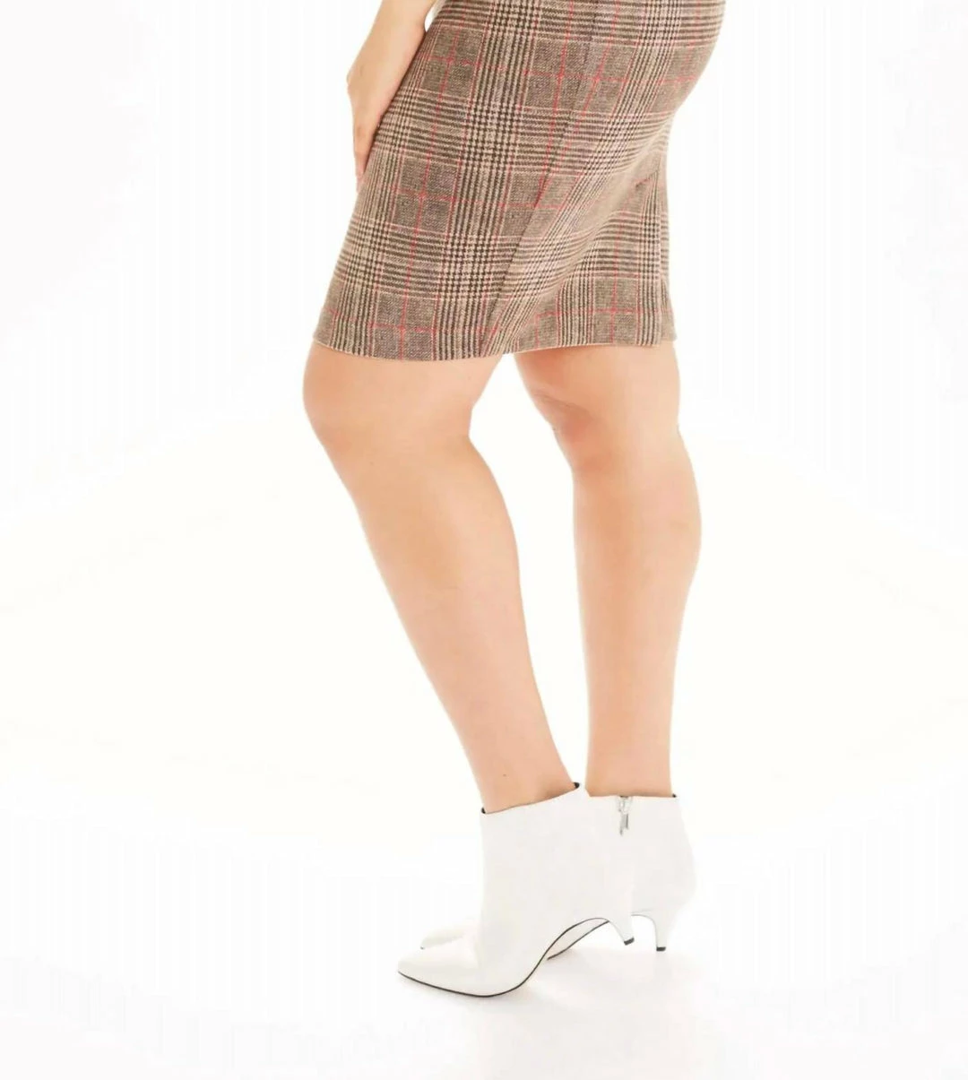 Iltm Dundee Plaid Faux Suede Skirt In Camel/Red - women - Image 2