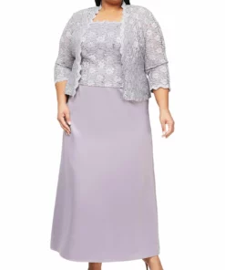 Alex Evenings Plus Womens 2PC Popover Dress With Cardigan