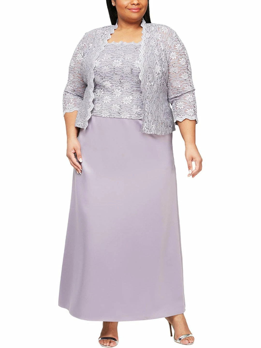 Alex Evenings Plus Womens 2PC Popover Dress With Cardigan