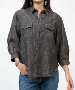 Ivy Jane Evie Denim Snap Shirt in Black - women