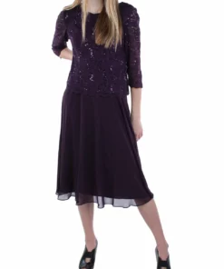 Alex Evenings Womens Lace Sequined Cocktail Dress
