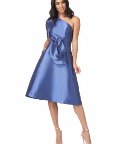 Kay Unger New York Lucie Womens One Shoulder Midi Cocktail and Party Dress