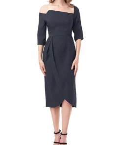 Kay Unger New York Elisa Womens Midi Off-The-Shoulder Cocktail and Party Dress
