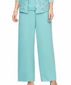 Alex Evenings Womens Sheer High Rise Wide Leg Pants