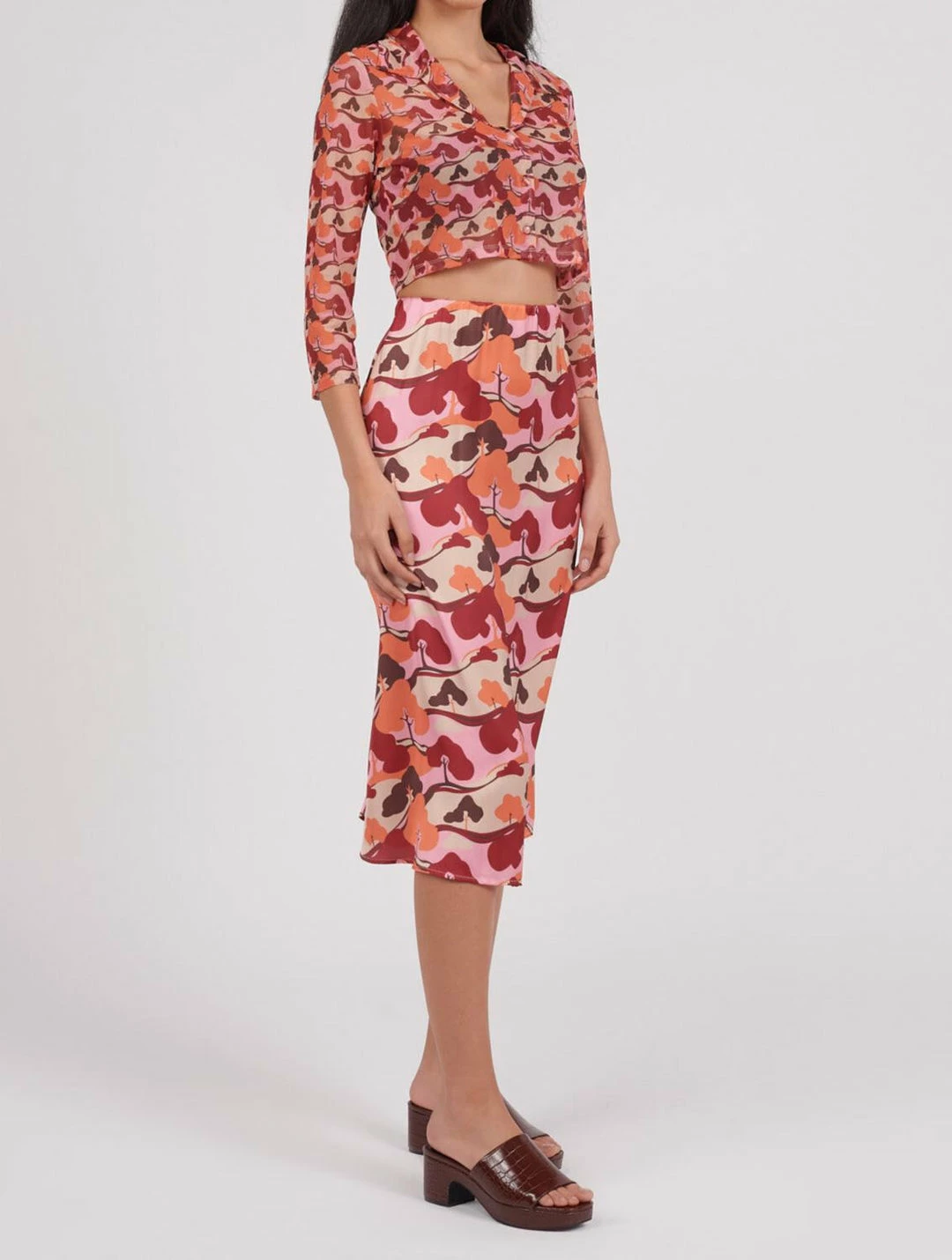 Another Girl Tree Print Satin Skirt in Multi - women - Image 2