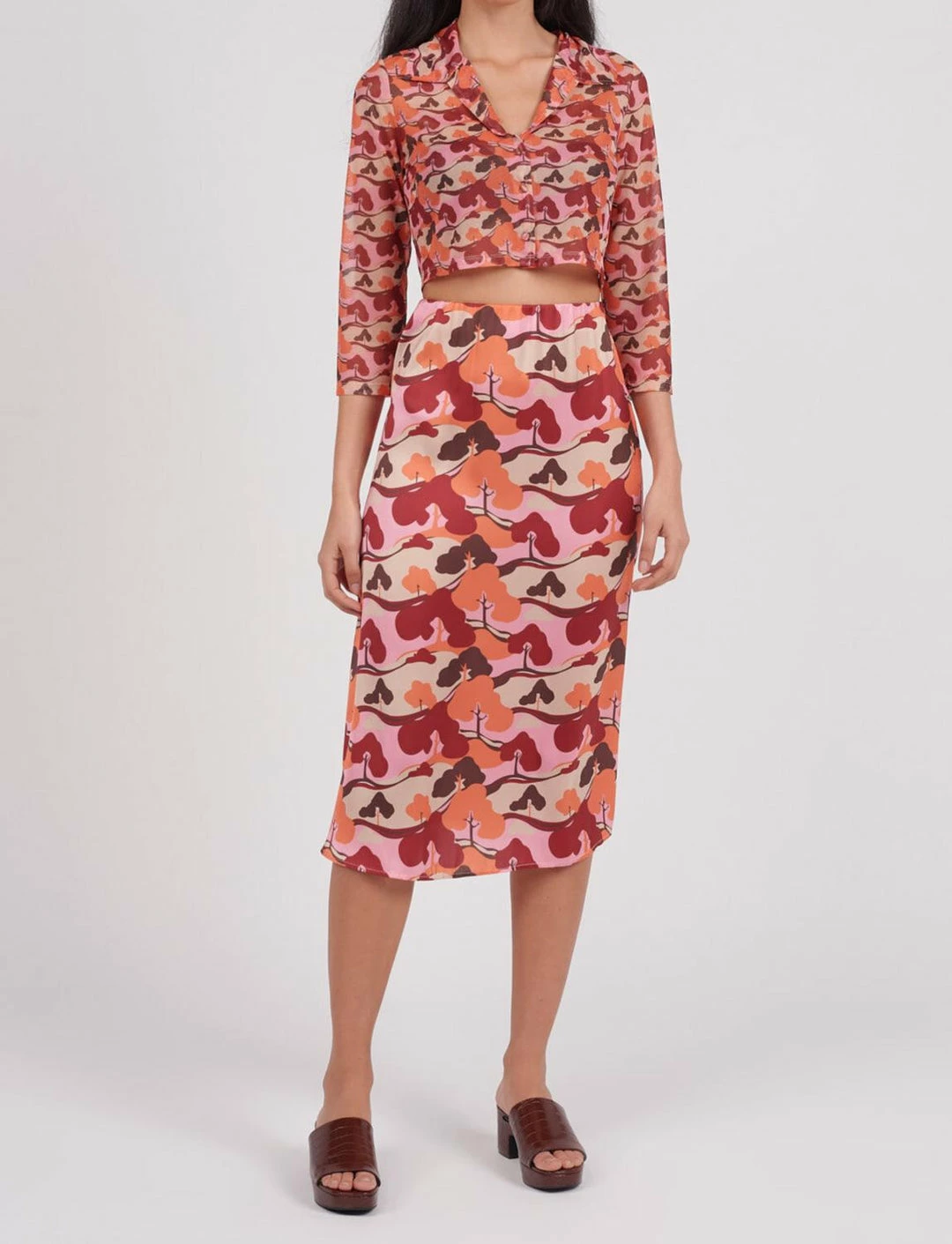 Another Girl Tree Print Satin Skirt in Multi - women