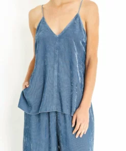 Forte Forte Fluid Ribbed Velvet Top In Sky - women